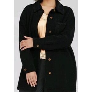 New $169 Lucky Brand Teddy Sherpa Jacket Shacket Lined Oversized Black Large